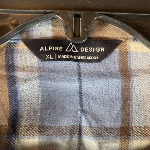 Alpine Design Shirt Men's XL Blue‎ Plaid Cotton Flannel Pleated Button-Up S8241 - Picture 3 of 8